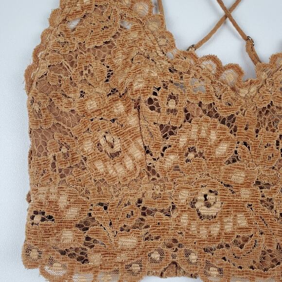 Free People One Celine Caramel Velvet Floral Lace Bralette Top Crop Tank Size XS - Picture 3 of 10